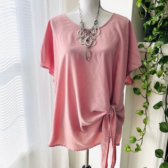 Shein Curve Pink Lightweight Flowy Side Tie Comfy Summer Blouse ~ Plus Size 2XL - Picture 1 of 7